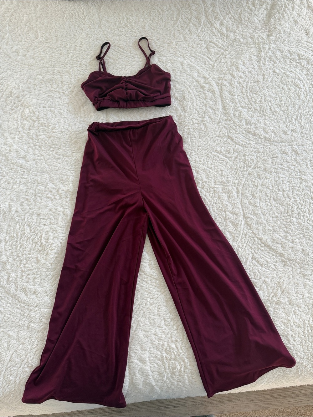 Weissman Burgundy Wide-Leg Two-Piece Set
